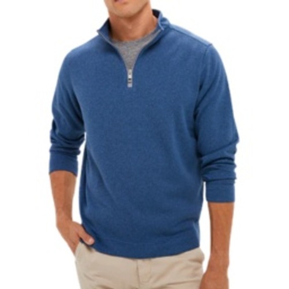 Enzo Mantovani 100% Wool Mens Blue 1/4 Zip Mock Neck Sweater‎ Size XL